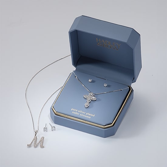 HADLEY & ROW Initial Womens Cubic Zirconia Pure Silver Over Brass 2-pc. Jewelry Set