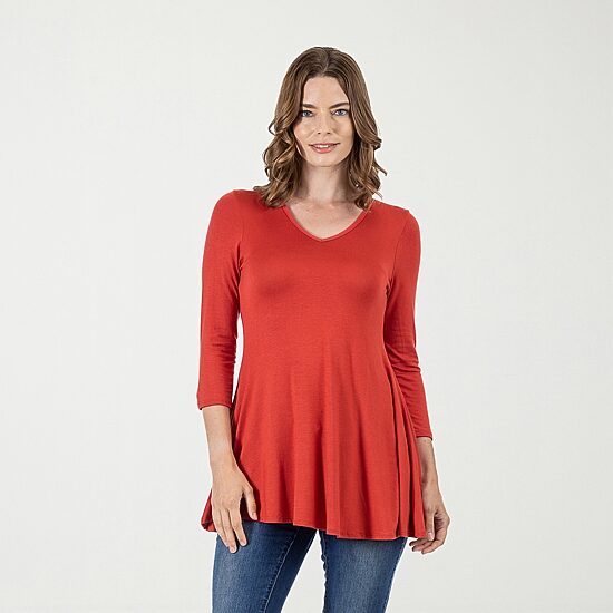24seven Comfort Apparel Womens V Neck 3/4 Sleeve Tunic Top