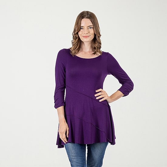 24seven Comfort Apparel Womens Boat Neck 3/4 Sleeve Tunic Top