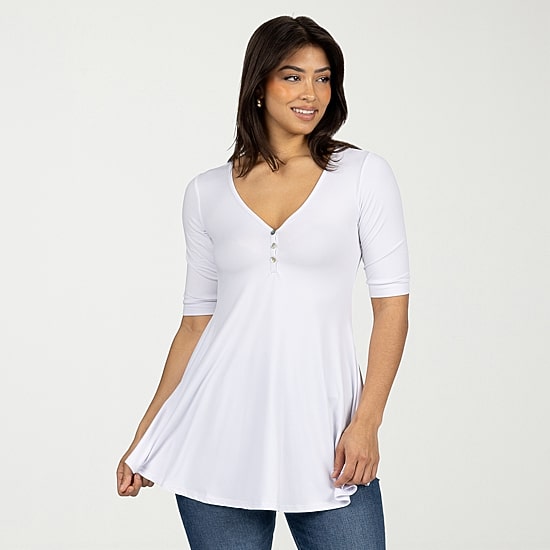 24seven Comfort Apparel Womens V Neck Elbow Sleeve Tunic Top