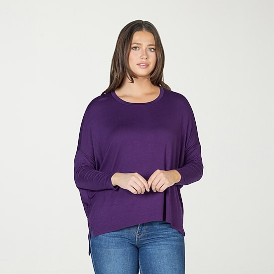 24seven Comfort Apparel Womens Round Neck Long Sleeve Blouse