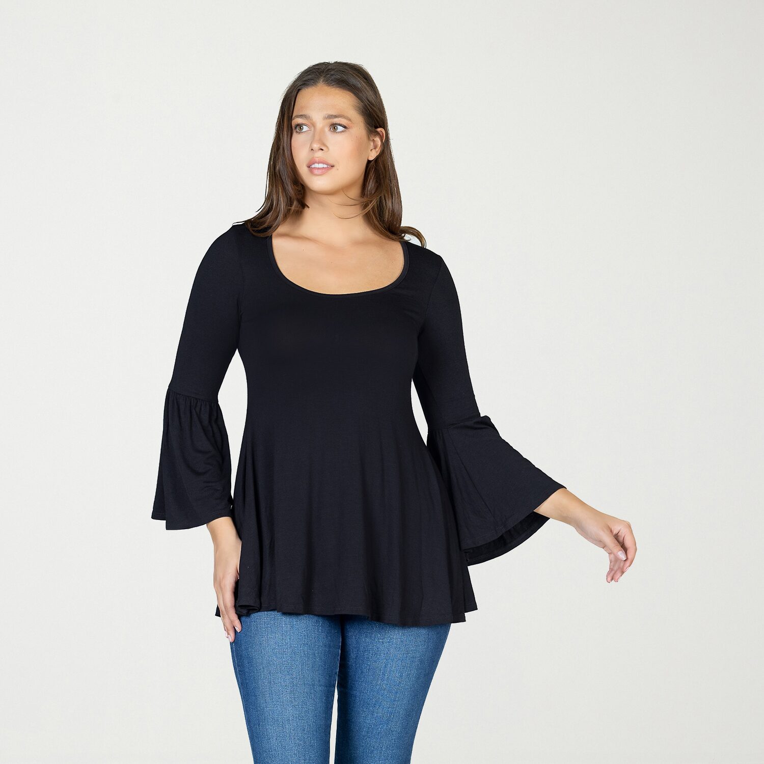 24seven Comfort Apparel Womens Scoop Neck 3/4 Sleeve Tunic Top
