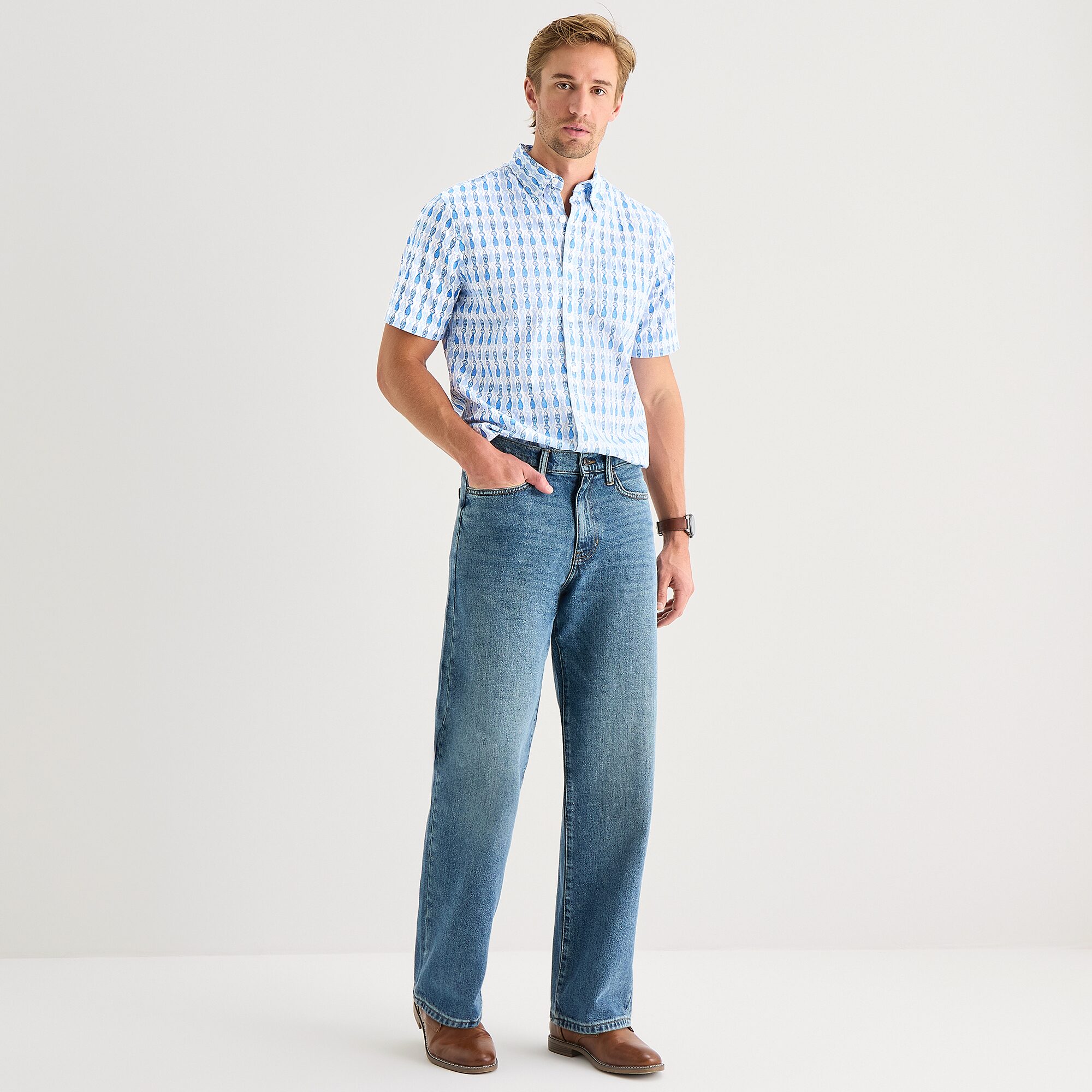 St. John's Bay Stretch Poplin Mens Short Sleeve Classic Fit Button-Down Shirt