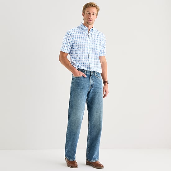 St. John's Bay Stretch Poplin Mens Short Sleeve Classic Fit Button-Down Shirt