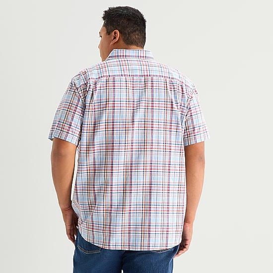 St. John's Bay Slub Mens Short Sleeve Classic Fit Big and Tall Button-Down Shirt