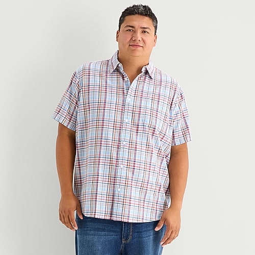 St. John's Bay Slub Mens Short Sleeve Classic Fit Big and Tall Button-Down Shirt, 2x-large Tall, Blue