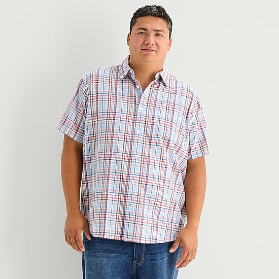 St. John's Bay Slub Mens Short Sleeve Classic Fit Big and Tall Button-Down Shirt