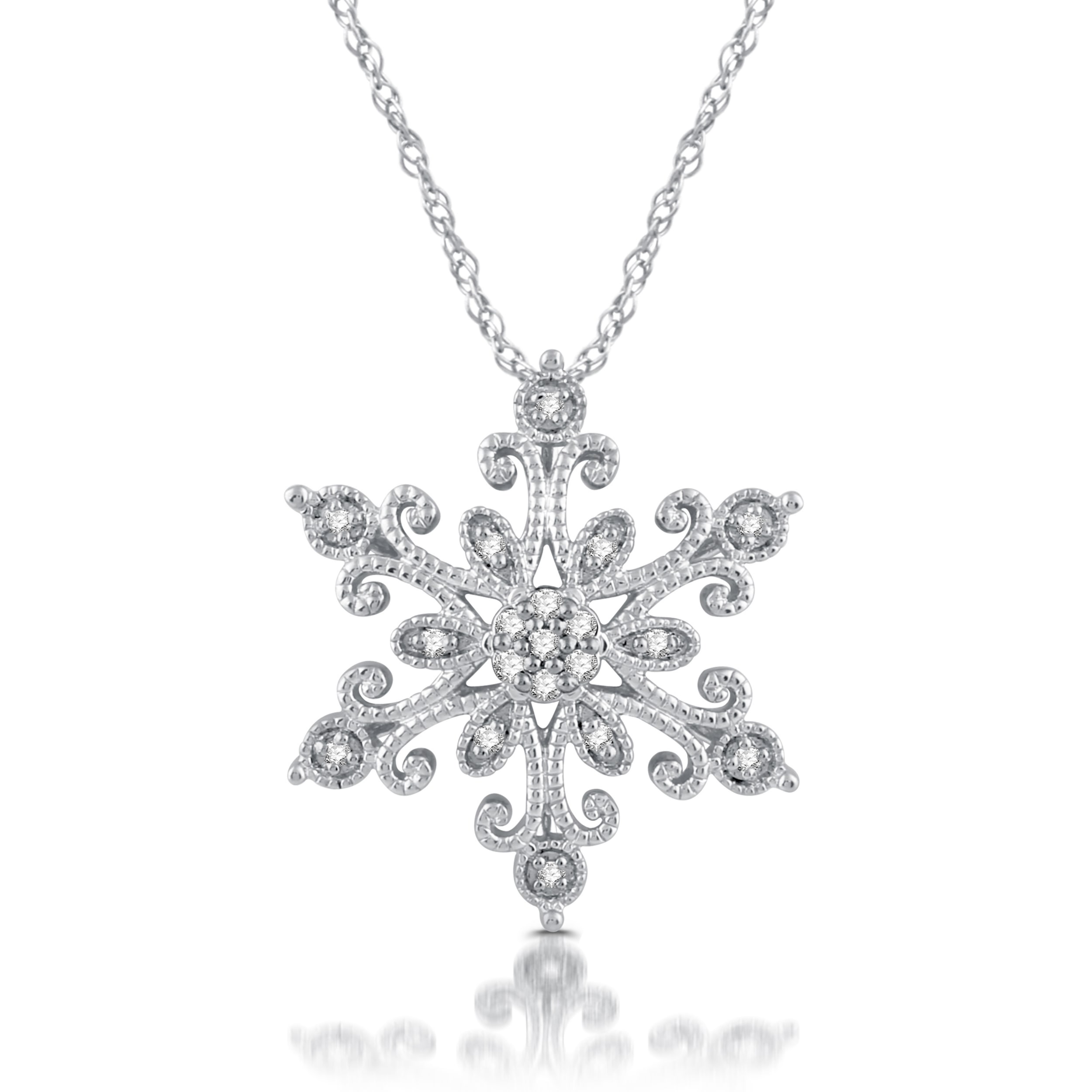 Diamond Blossom Womens 1/10 CT. T.W. Natural White Diamond Sterling Silver Snowflake 18 Inch Pendant Necklace