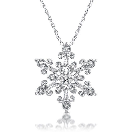 Diamond Blossom Womens 1/10 CT. T.W. Natural White Diamond Sterling Silver Snowflake 18 Inch Pendant Necklace