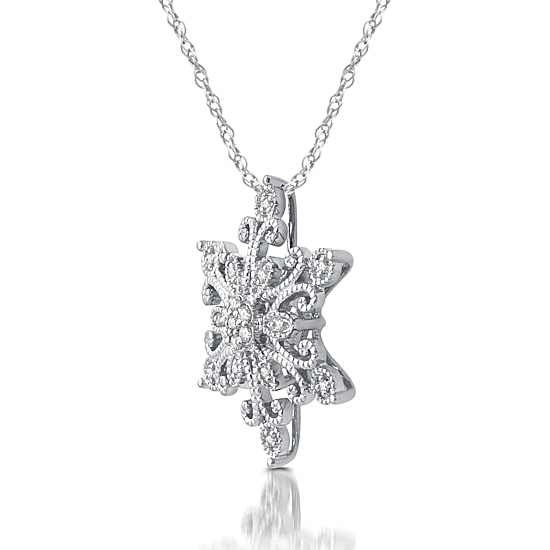 Diamond Blossom Womens 1/10 CT. T.W. Natural White Diamond Sterling Silver Snowflake 18 Inch Pendant Necklace