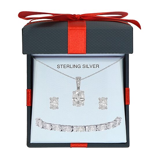 DiamonArt® White Cubic Zirconia Sterling Silver 3-pc. Jewelry Set