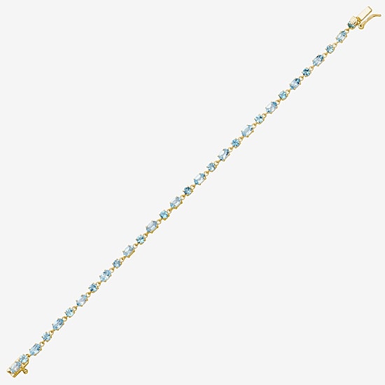 Womens Genuine Blue Topaz 14K Gold Over Silver Sterling Silver 7.25 Inch Tennis Bracelet