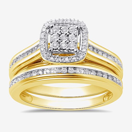 Surrounded by Love Womens 1/5 CT.T.W. Natural Diamond Sterling Silver or 14K Gold Over Silver Cushion Side Stone Halo Bridal Set