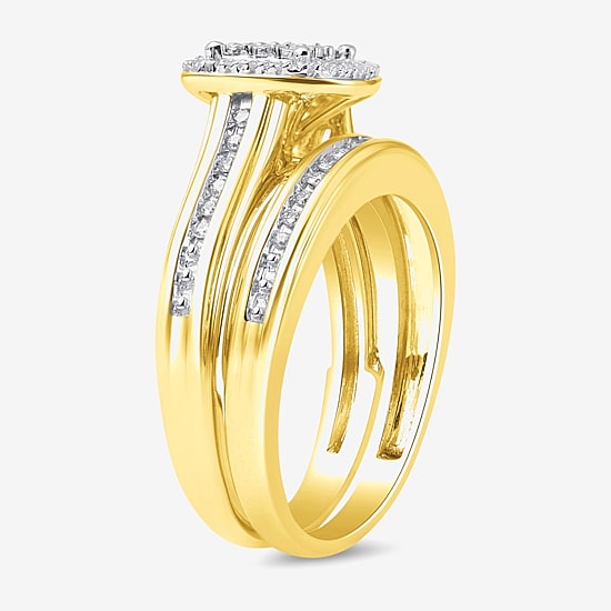 Surrounded by Love Womens 1/5 CT.T.W. Natural Diamond Sterling Silver or 14K Gold Over Silver Cushion Side Stone Halo Bridal Set