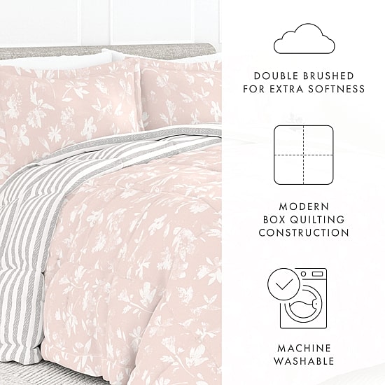Casual Comfort Premium Down Alternative Pressed Flowers Reversible Comforter Set