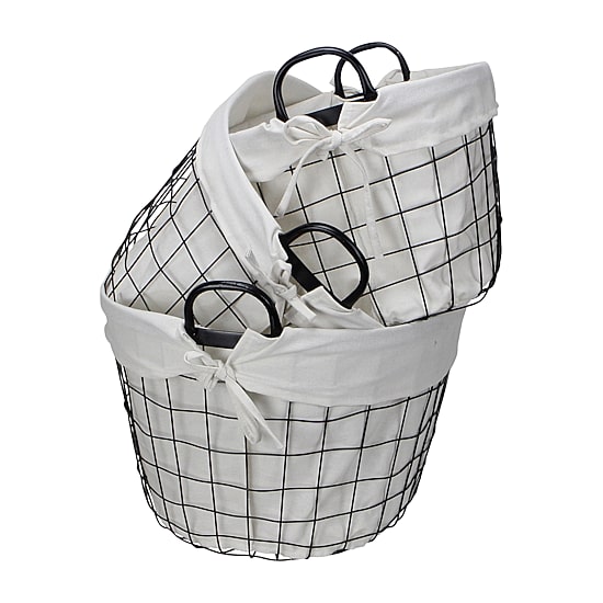 Cheungs Set Of 3 Lined Oval Wire Baskets