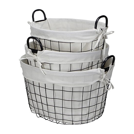Cheungs Set Of 3 Lined Oval Wire Baskets