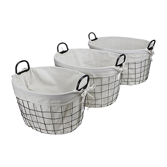 Cheungs Set Of 3 Lined Oval Wire Baskets