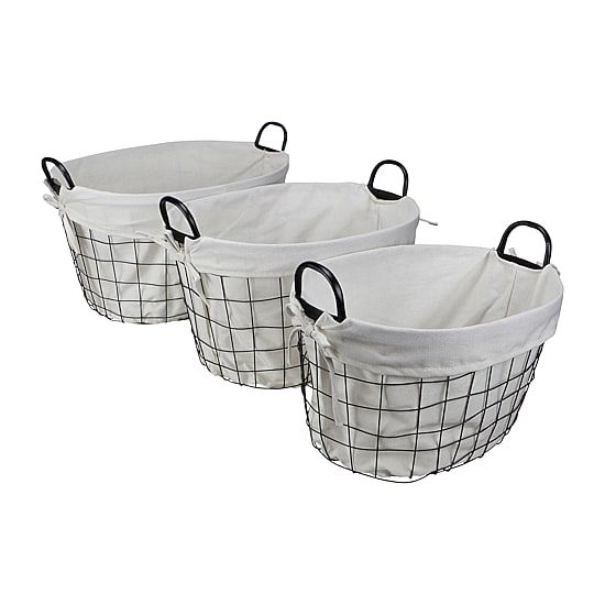 Cheungs Set Of 3 Lined Oval Wire Baskets