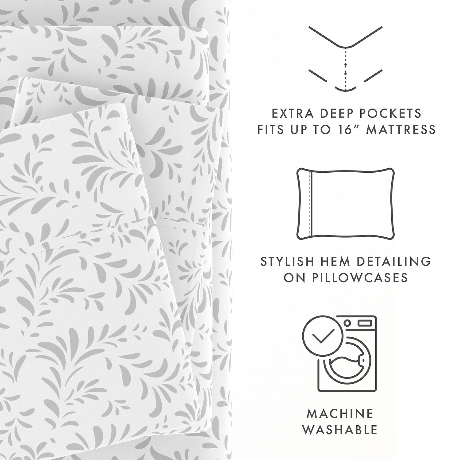 Casual Comfort Premium Ultra Burst of Vines Pattern 4 Piece Bed Sheet Set