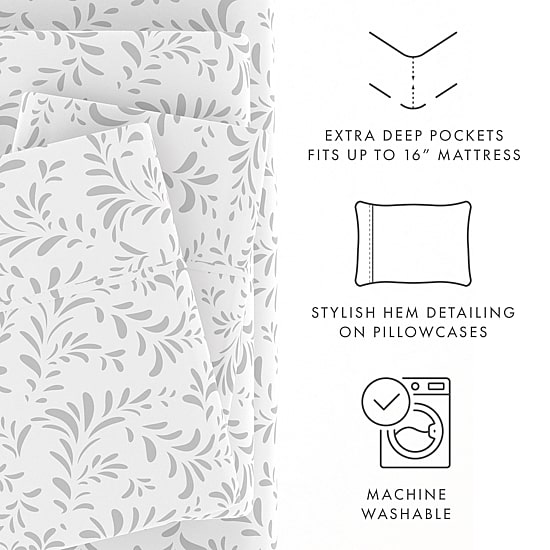 Casual Comfort Premium Ultra Burst of Vines Pattern 4 Piece Bed Sheet Set