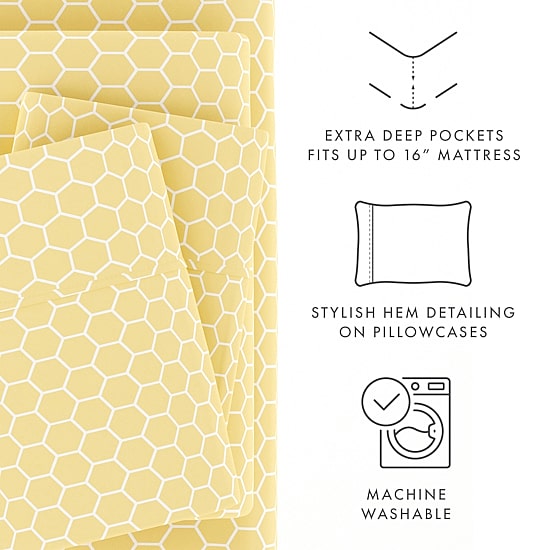 Casual Comfort Ultra Soft Honeycomb Pattern 4 Piece Bed Sheet Set