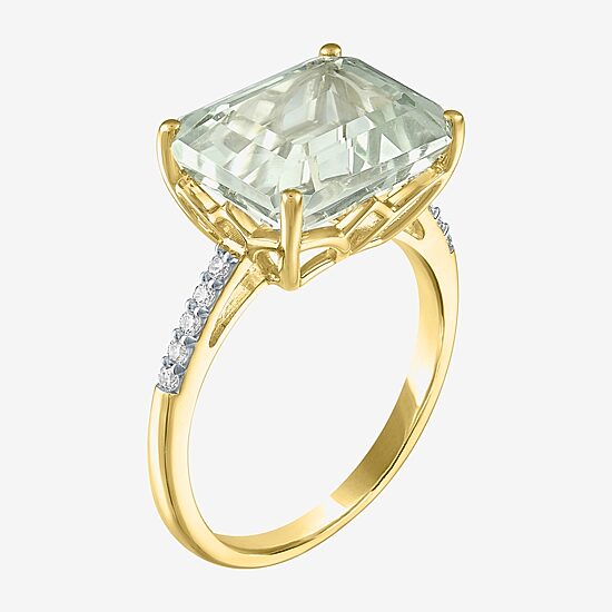 Diamond Addiction Womens 1/10 CT. T.W. Genuine Green Amethyst 10K Gold Cocktail Ring