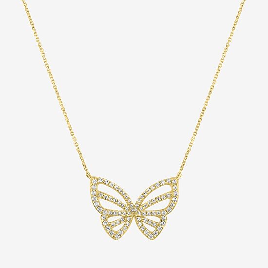 (G-H / Si2-I1) Womens 1/3 CT. T.W. Lab Grown White Diamond 10K Gold Butterfly 18 Inch Pendant Necklace