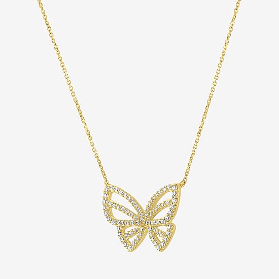 (G-H / Si2-I1) Womens 1/3 CT. T.W. Lab Grown White Diamond 10K Gold Butterfly 18 Inch Pendant Necklace