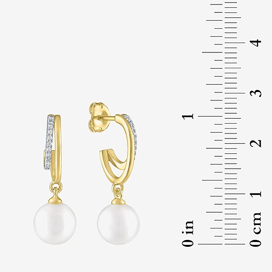Diamond Addiction (G-H / Si2-I1) C-Hoop Womens Diamond Accent Lab Grown White Diamond Cultured Freshwater Pearl 14K Gold Over Silver Sterling Silver 23.8mm Hoop Earrings
