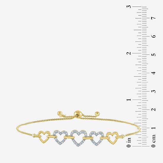 (G-H / Si2-I1) Womens 1/10 CT. T.W. Lab Grown White Diamond 14K Gold Over Silver Sterling Silver Heart Bolo Bracelet