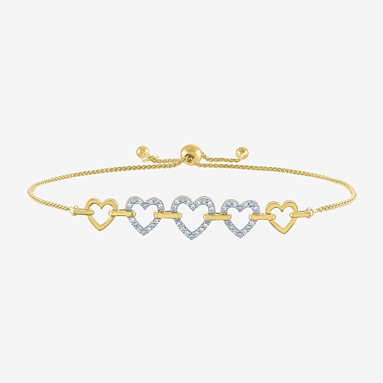 (G-H / Si2-I1) Womens 1/10 CT. T.W. Lab Grown White Diamond 14K Gold Over Silver Sterling Silver Heart Bolo Bracelet