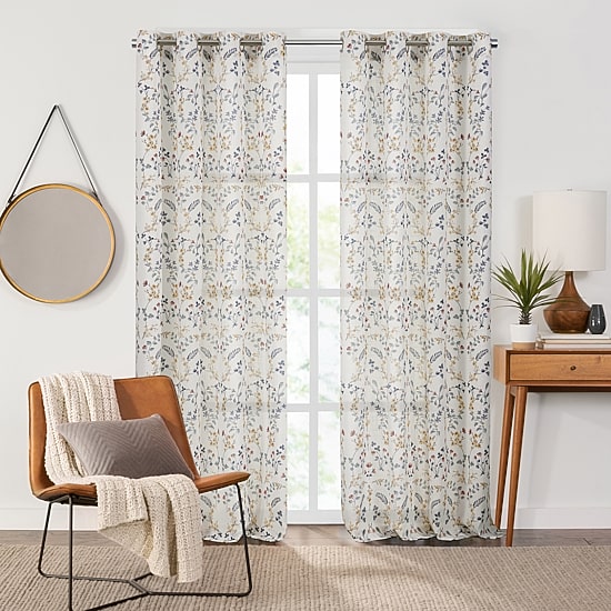 Fieldcrest Arden Vine Floral Print Grommet Top Sheer Single Curtain Panel