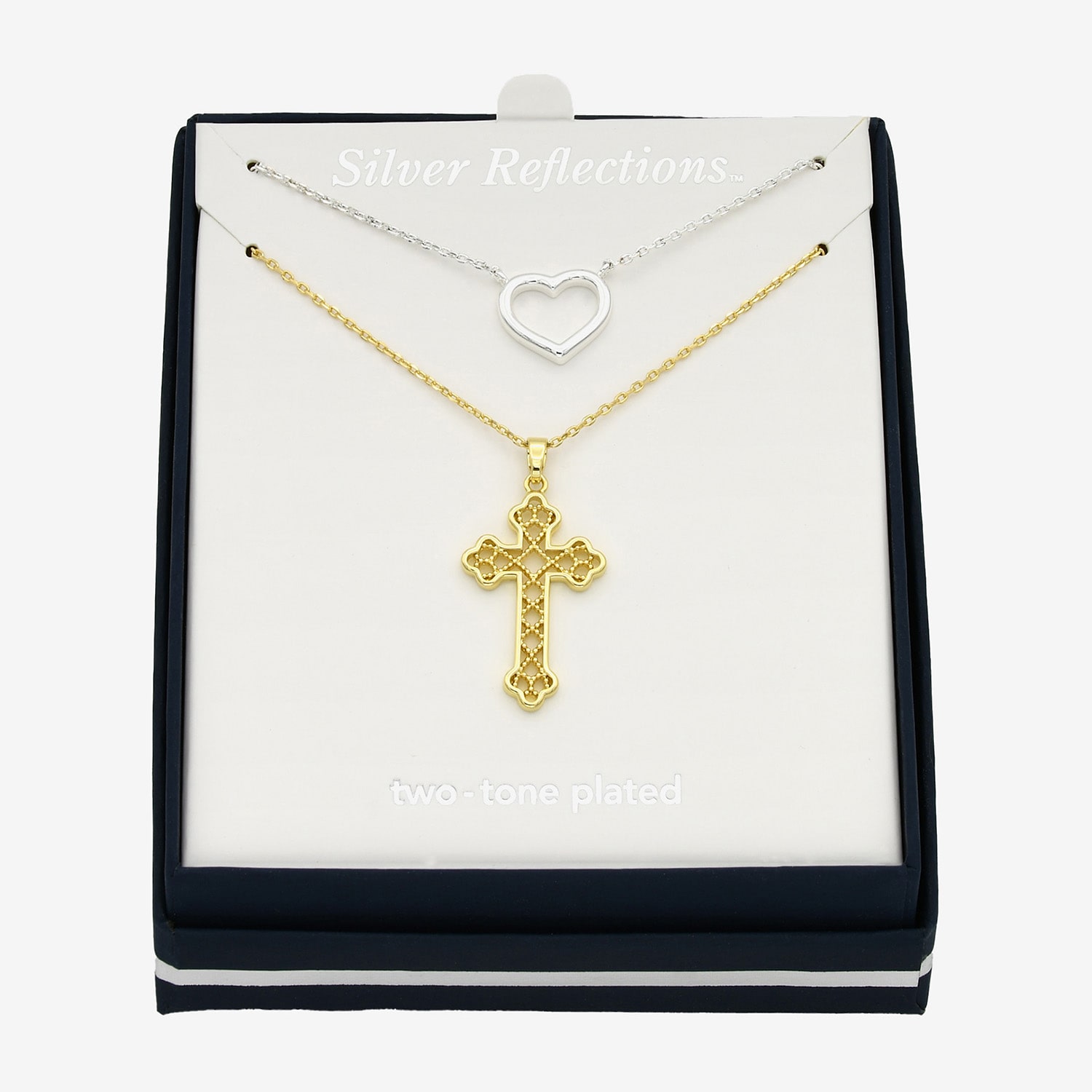 Filigree Womens 14K Gold Over Brass Pure Silver Over Brass Cross Heart 2-pc. Necklace Set