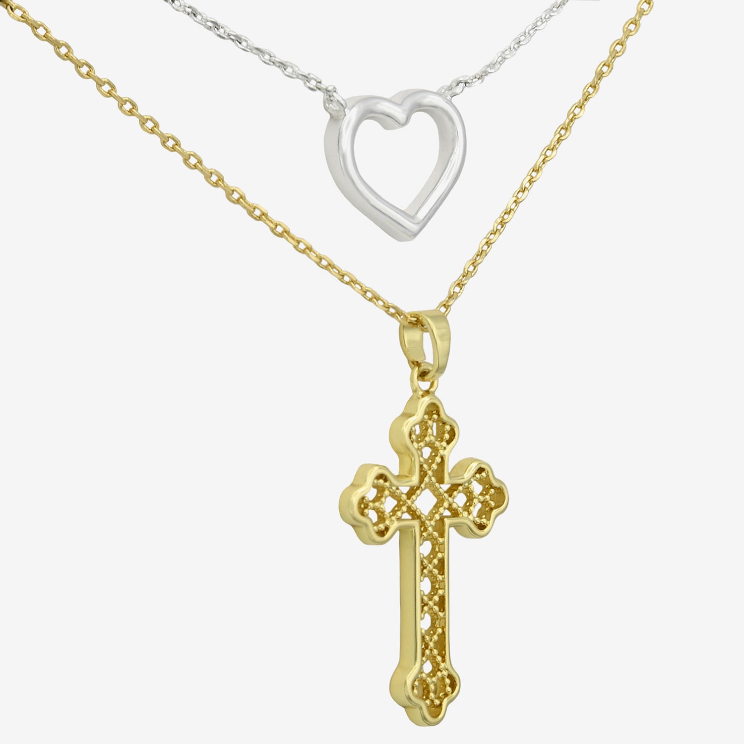Filigree Womens 14K Gold Over Brass Pure Silver Over Brass Cross Heart 2-pc. Necklace Set