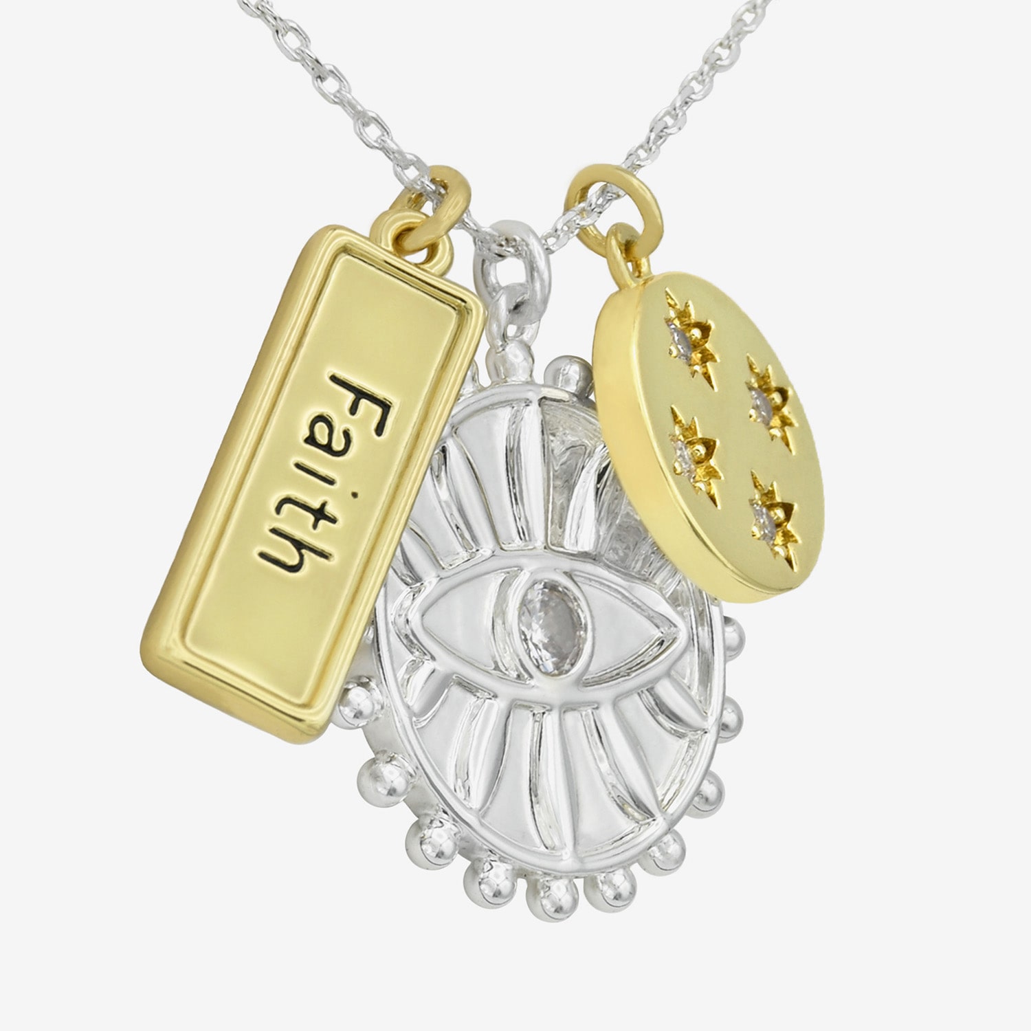 Faith Charm Womens Cubic Zirconia 14K Gold Over Brass Pure Silver Over Brass Round 16 Inch Pendant Necklace