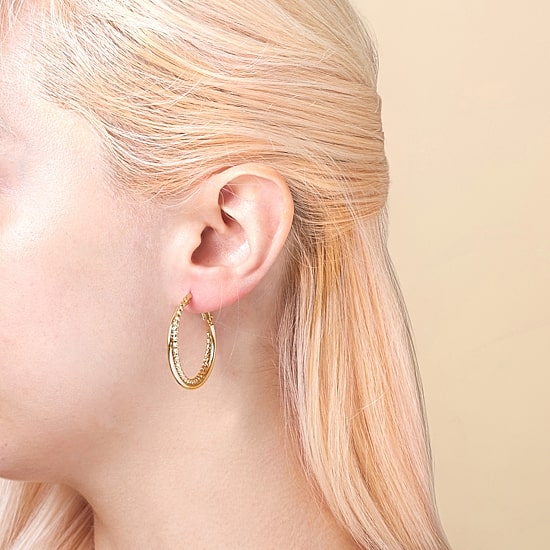Silver Reflections Womens 24K Gold Over Brass 31.5mm Round Hoop Earrings