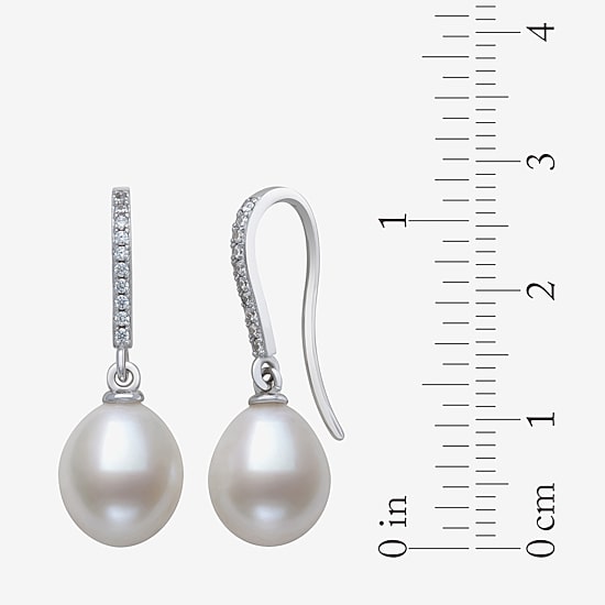 Womens Genuine White Cultured Freshwater Pearl Sterling Silver Drop Earrings