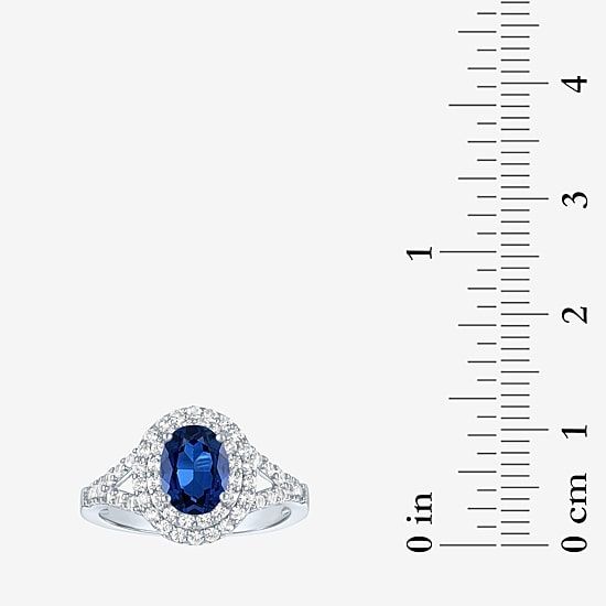Gemstone and Lab-Created White Sapphire Sterling Silver Oval Double Halo Cocktail Ring