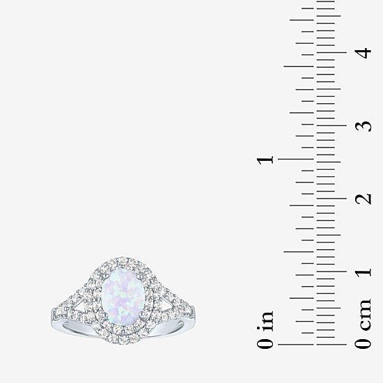 Gemstone and Lab-Created White Sapphire Sterling Silver Oval Double Halo Cocktail Ring