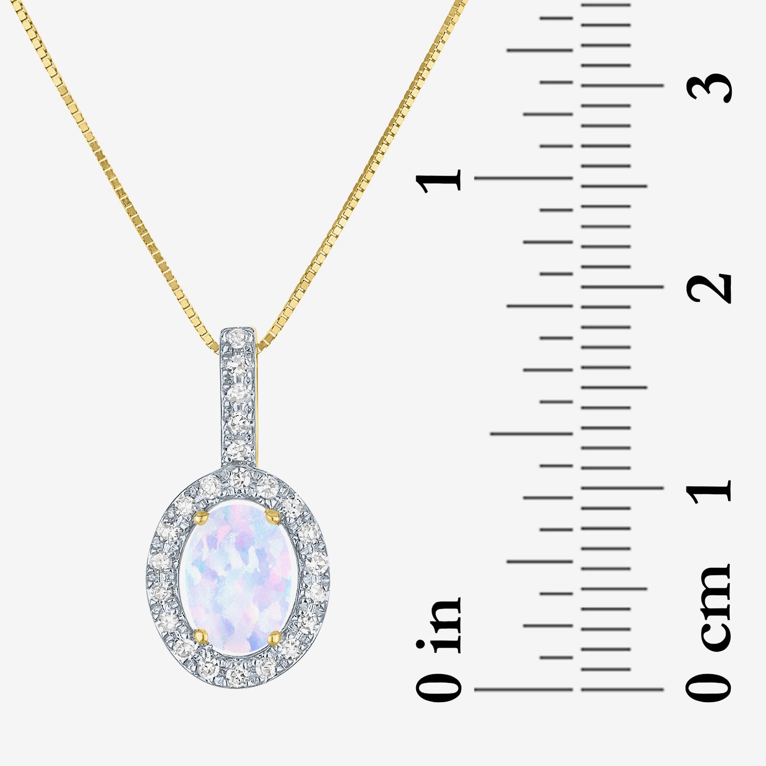 Womens Diamond Accent Lab Created White Opal 10K Gold Oval 18 Inch Pendant Necklace