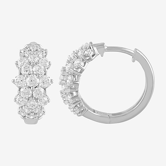 Womens 1 CT. T.W. White Diamond 10K Gold 16.1mm Hoop Earrings