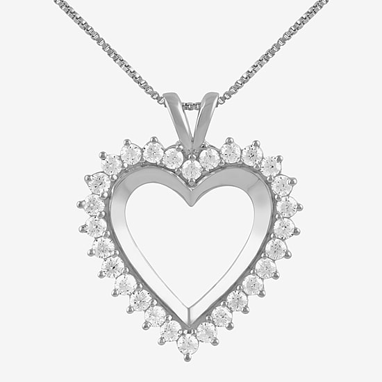 Womens 1 CT. T.W. Lab Grown White Diamond 10K Gold Heart 18 Inch Pendant Necklace
