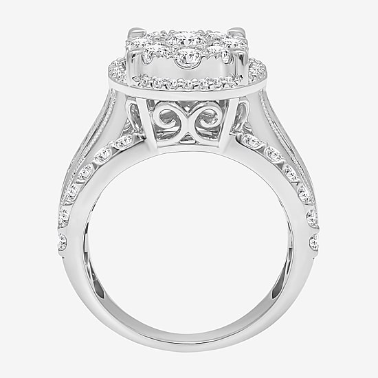 Round 2 CT.T.W. Natural Diamond Side Stone Halo Engagement Ring in White or Yellow 10K or 14K Gold