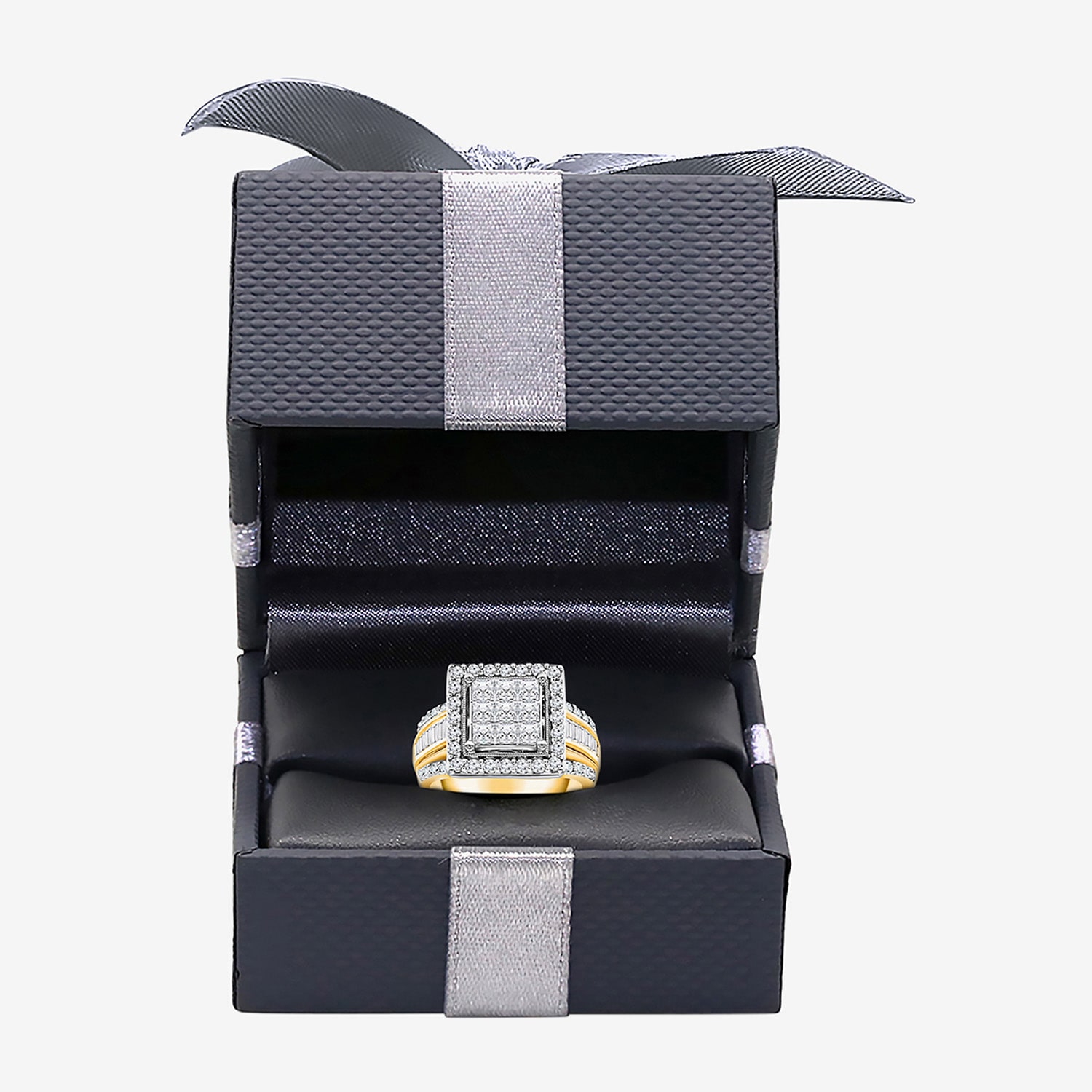 (I / I1) Womens 2 CT. T.W. Lab Grown White Diamond 10K Gold Side Stone Halo Engagement Ring