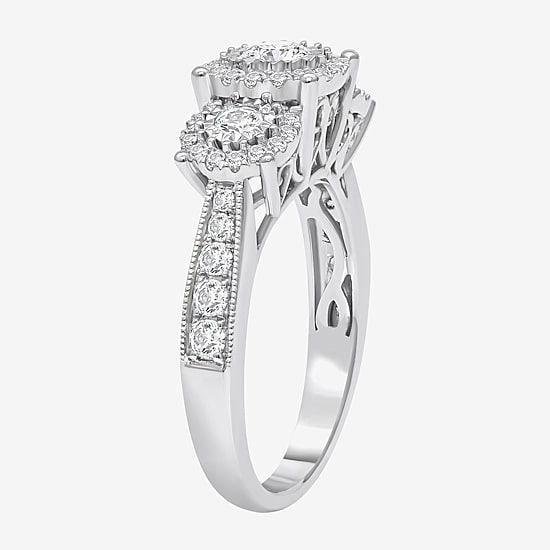 (I / SI2) Love Lives Forever Womens 1 CT. T.W. Lab Grown White Diamond 10K or 14K White Gold Round 3-Stone Engagement Ring
