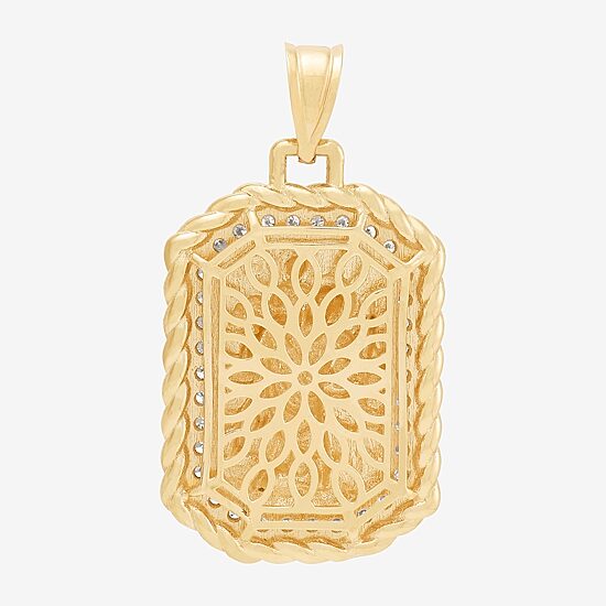 St. Christopher Mens White Cubic Zirconia 10K Gold Pendant