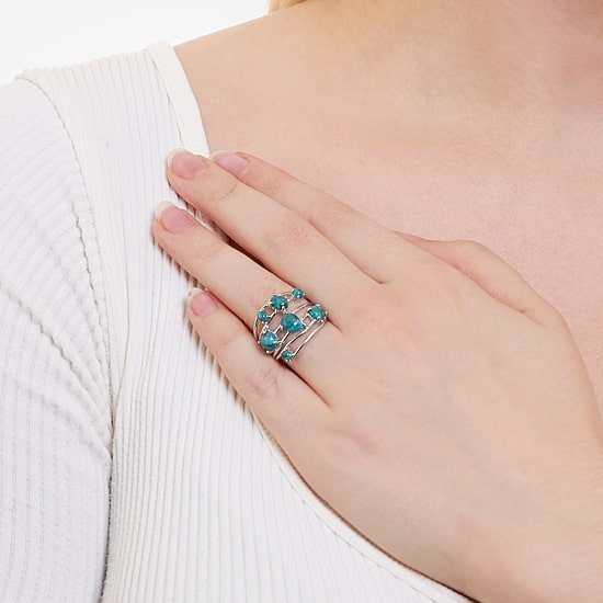 Womens Enhanced Blue Turquoise Sterling Silver Round Cocktail Ring