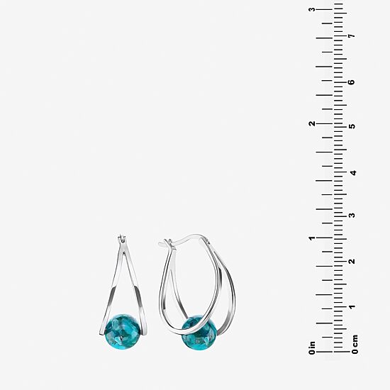 Womens Enhanced Blue Turquoise Sterling Silver 26.4mm Ball Round Hoop Earrings