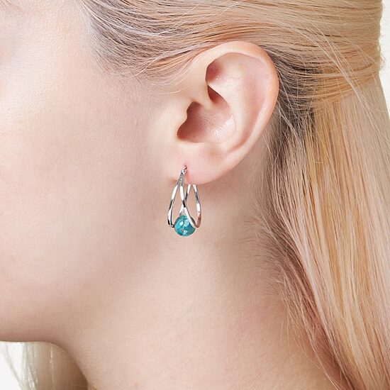 Womens Enhanced Blue Turquoise Sterling Silver 26.4mm Ball Round Hoop Earrings
